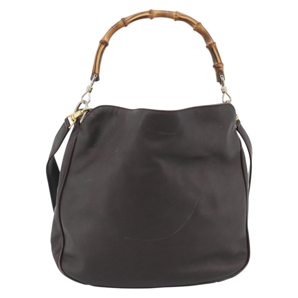 Gucci Bamboo Leather Shoulder Bag 001 Brown